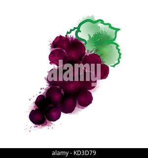 Illustration bunch of grapes. Color spots. Handmade strokes. Vector Stock Vector