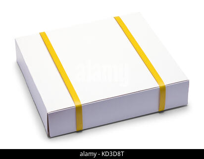 Flat White Box with Yellow Straps Isolated on a White Background. Stock Photo