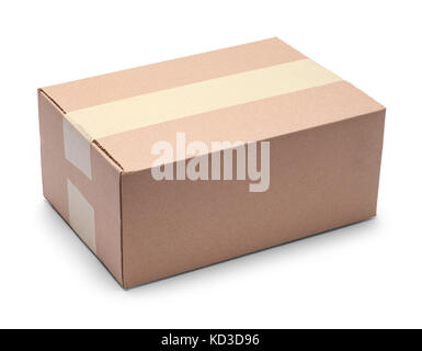 Long Brown Closed Cardboard Box Isolated on a White Background. Stock Photo