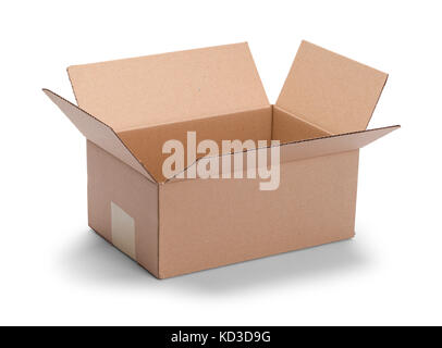 Long Brown Open Cardboard Box Isolated on a White Background. Stock Photo