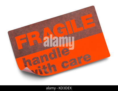 Orange Fragile Sticker Handle With Care Isolated on White Background. Stock Photo