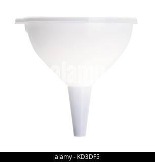 White Plastic Kitchen Funnel Isolated on White Background. Stock Photo