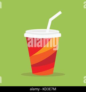 Paper glass icon. Paper red cups with straws for soda or cold beverage. Stock Vector