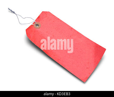 Large Red Old Tag Isolated on White Background. Stock Photo