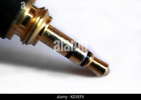 Mini-jack plug sound 3.5 mm isolated on white background, close-up Stock Photo