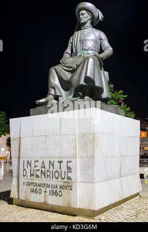 A statue of Infante D. Henrique, also known as Prince Henry the Navigator, located in the historic old town of Lagos, Portugal. Stock Photo