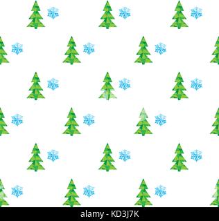 vector illustration of seamless pattern with trees and snowflakes. Stock Vector