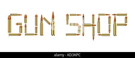 gun shop with bullet on white background Stock Vector