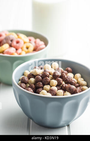 Breakfast cereal balls in bowl. Tasty breakfast. Chocolate cereals. Stock Photo