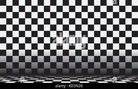Black and white checkered abstract cosmic background with perspective view. Stock Vector