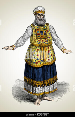 Costume of an Aaronite High priest of Israel 19th century engraving. Stock Photo