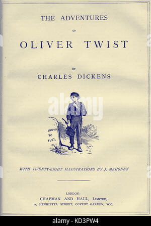 Oliver Twist by Charles Dickens Title page -   English novelist, 7 February 1812 - 9 June 1870. Illustration by James Mahoney 1810–1879 : Stock Photo