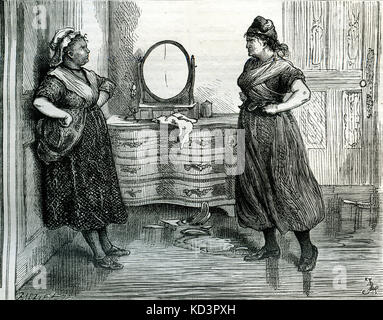 A Tale of Two Cities. Confrontation between Madame Defarge and Miss Pross, book 3 chapter 14. Caption reads: 'You might, from your appearance, be the wife of Lucifer' said miss Pross in her breathing. 'Nevertheless, you shall not get the better of me. I am an Englishwoman.' Novel by Charles Dickens, English novelist, 7 February 1812 - 9 June 1870. Illustration by Frederick (Fred) Barnard. London. Chapman and Hall. Stock Photo