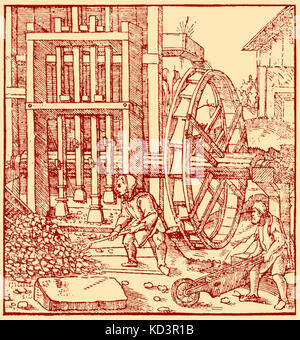 Water powered stamping mill, 1556. London Stock Photo