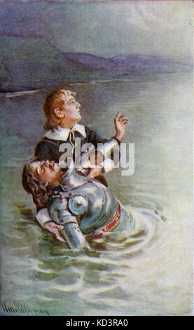 ' The Pilgrim's Progress from this world to that which is to come delivered under the similitude of a dream ' by John Bunyan. Illustration by Harold Copping. Caption reads: ' Crossing the River: Hopeful also would endeavour to comfort him, saying, Brother, I see the gate'.