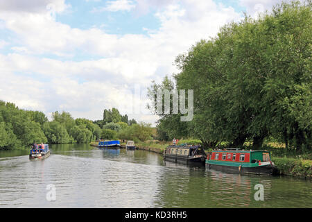 Colourful Narrowboats on River Thames, Oxford, UK Stock Photo