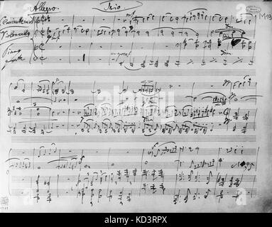 Johannes Brahms - opening page of the German composer 's hand written score for Opus 114 (trio for clarinet, cello, and piano). 7 May 1833 - 3 April 1897. Stock Photo