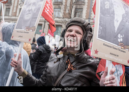 The 9 of May, thousands people from Moscow and around come into the center to celebrate the end of the war. From Beleradska station till the red squar Stock Photo