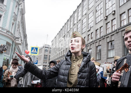 The 9 of May, thousands people from Moscow and around come into the center to celebrate the end of the war. From Beleradska station till the red squar Stock Photo