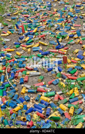 Close-up of the shotgun shells on the ground Stock Photo