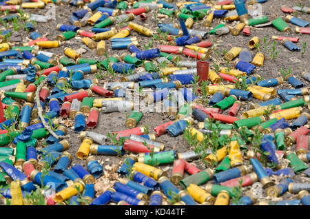 Close-up of the shotgun shells on the ground Stock Photo