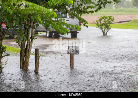 Flooded house in Houston suburbs. Heavy rains from hurricane Harvey caused devastating flooding throughout the city and its suburbs Stock Photo