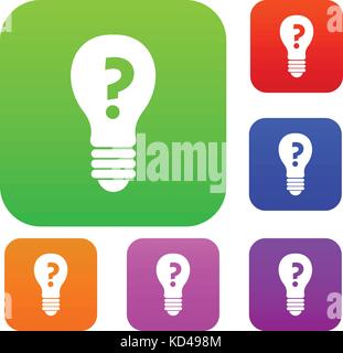 Light bulb with question mark inside set color collection Stock Vector