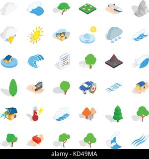 Volcano icons set, isometric style Stock Vector