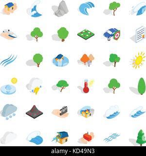 Sinking house icons set, isometric style Stock Vector