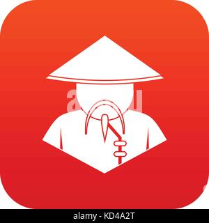 Asian man in conical hat icon digital red Stock Vector