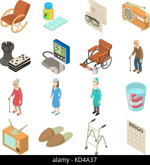 Nursing home icons set, isometric style Stock Vector