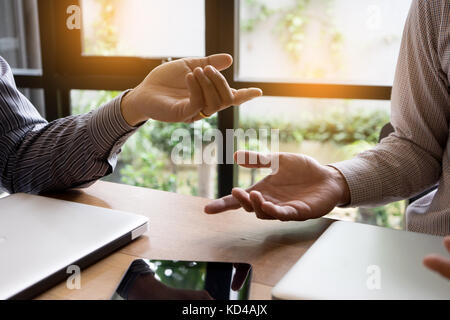 businessman talk and Discussion about business project on table Stock Photo