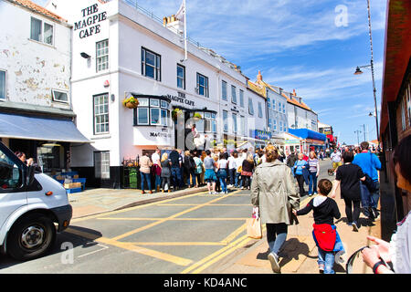 People queuing outside The Magpie Fish n' Chip shop Whitby NE Yorkshire UK Stock Photo