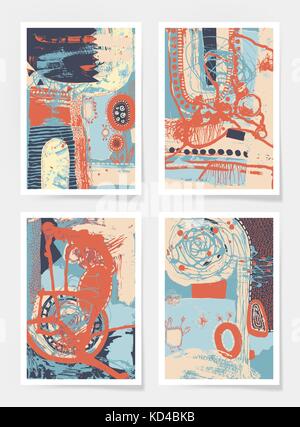 set of four pieces blank A4 sheet contemporary abstract painting Stock Vector