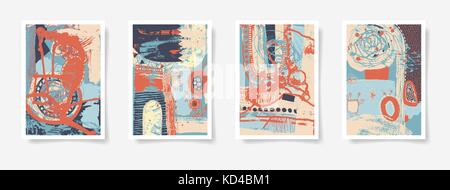 set of four pieces blank A4 sheet contemporary abstract painting Stock Vector