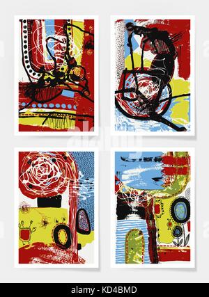 set of four pieces blank A4 sheet contemporary abstract painting Stock Vector