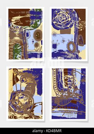set of four pieces blank A4 sheet contemporary abstract painting Stock Vector