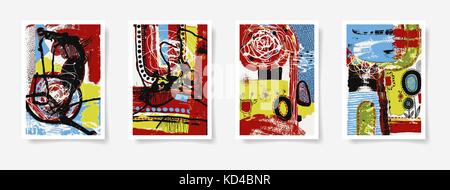 set of four pieces blank A4 sheet contemporary abstract painting Stock Vector