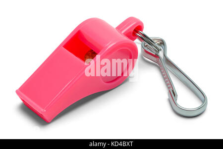 Pink Plastic Whistle Isolated on a White Background. Stock Photo