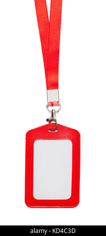 Red Leather Lanyard Isolated on White Background. Stock Photo