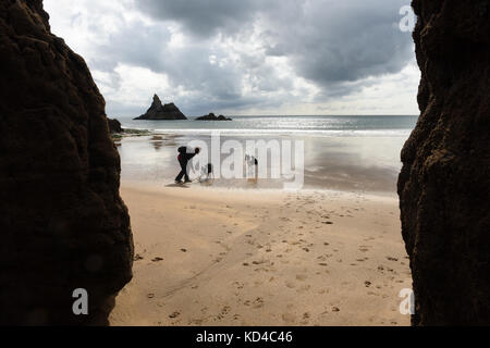 Broadhaven South beach with Church Rock in the distance, Pembrokeshire, West Wales, UK Stock Photo