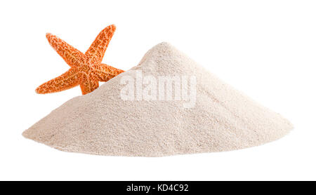 Pile of Sand with Starfish Isolated on White Background. Stock Photo