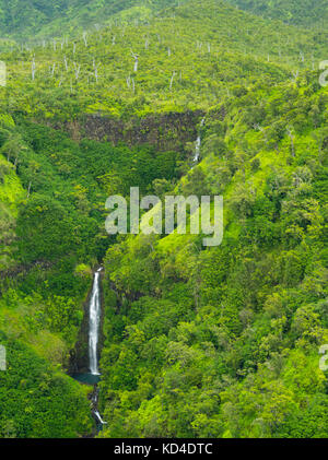 Aerial view of Kauai, Hawaii on a cloudy day. Stock Photo