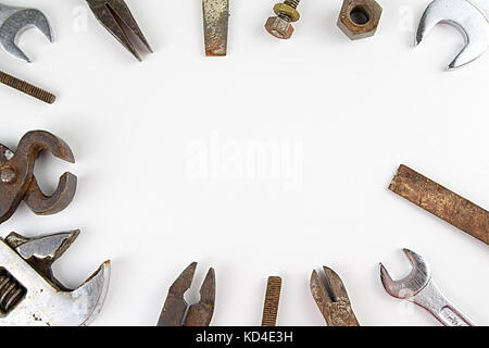 Old tools making a background frame border for text. Room for copy Stock Photo