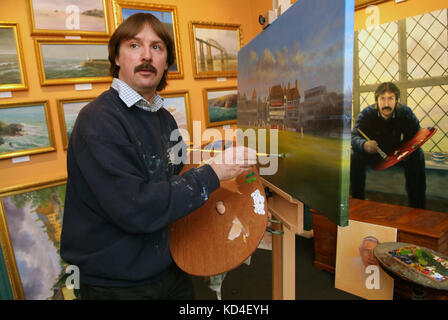 Jack Russell painting at his gallery in Chipping Sodbury Stock Photo