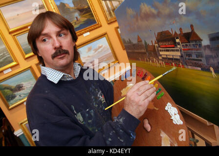 Jack Russell painting at his gallery in Chipping Sodbury Stock Photo