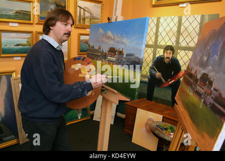 Jack Russell painting at his gallery in Chipping Sodbury Stock Photo