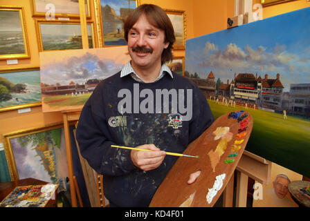 Jack Russell painting at his gallery in Chipping Sodbury Stock Photo