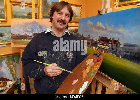 Jack Russell painting at his gallery in Chipping Sodbury Stock Photo