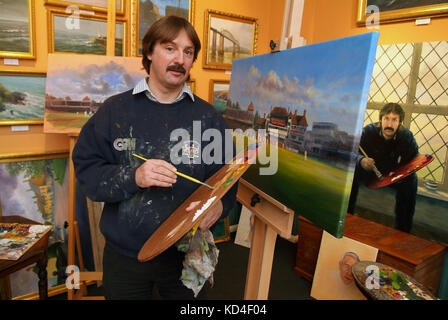 Jack Russell painting at his gallery in Chipping Sodbury Stock Photo